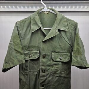 Vintage US Military OG-107 Cotton Sateen Utility Shirt 1964 Olive Drab Green